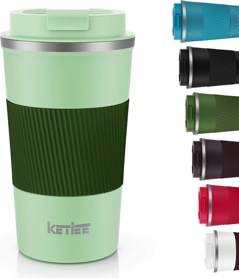 KETIEE 12oz Travel Mug, Insulated Coffee Cup with Leakproof Lid, Travel Coffee Mug Vacuum Stainless Steel Double Walled Reusable Tumbler for Hot and Cold Drinks (Green) - Image 1
